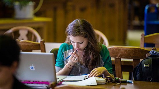 Photo of Student studying in the library