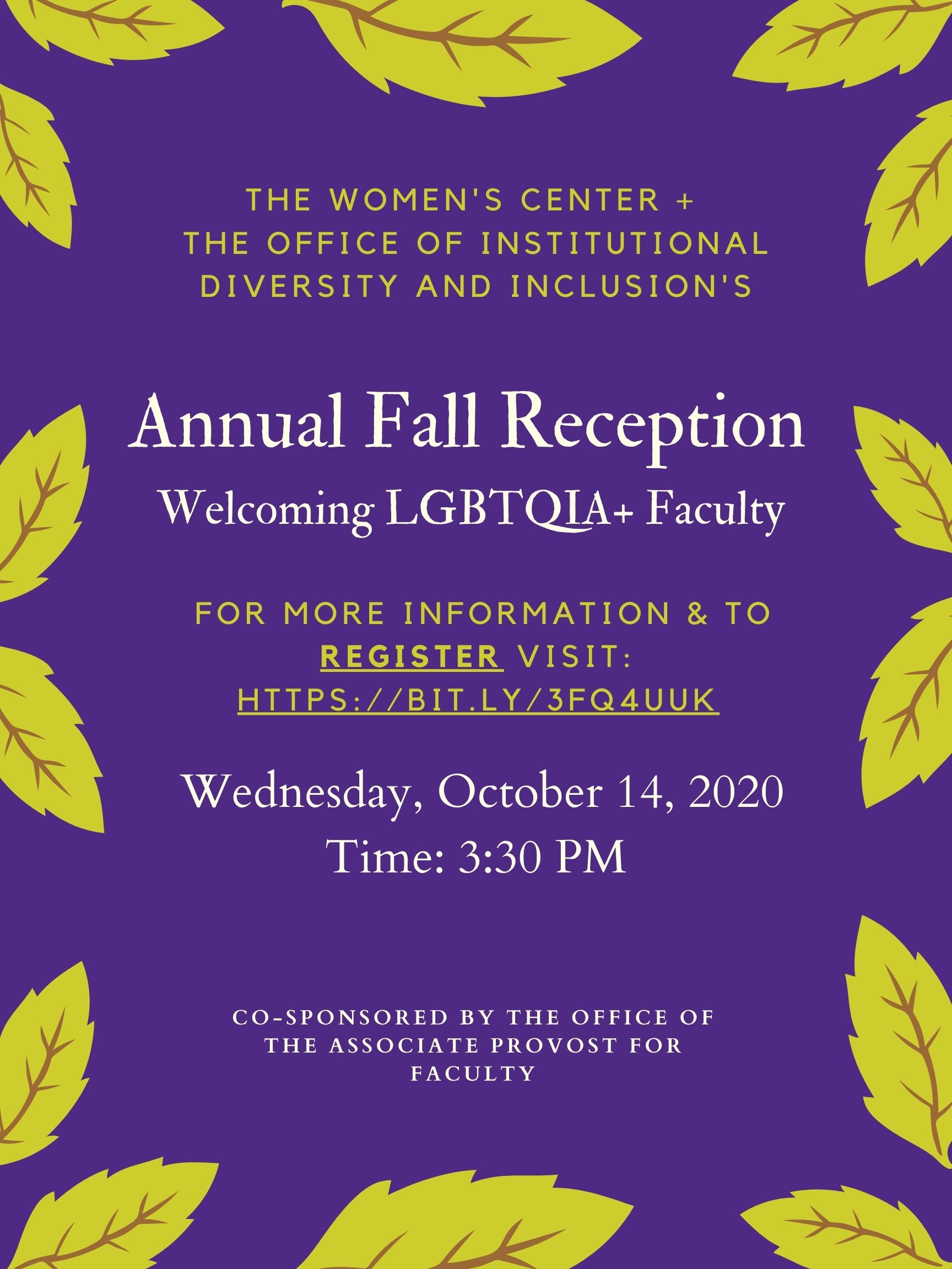 flyer for annual fall reception welcoming LGBTQIA+