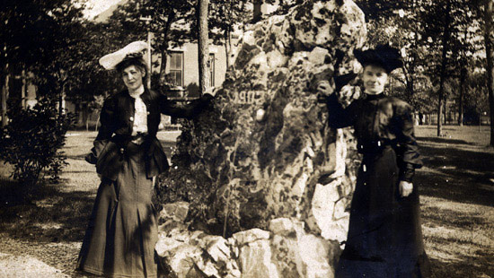 1902 - "The Rock," a six-foot-high quartzite boulder, was a class gift from the Class of 1902. Fraternity and sorority members began painting the Rock as a prank in the 1940s, and ever since, camping out and painting it has become an accepted tradition.