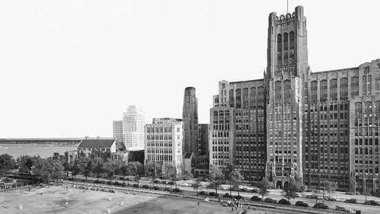 1925 - The University breaks ground on its new Chicago campus with donations from Elizabeth Ward, widow of magnate Montgomery Ward, among others. The Ward Memorial Building became the largest University structure on the Chicago campus, and its profile set the tone for the collegiate Gothic campus.