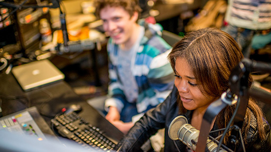 students at the radio station